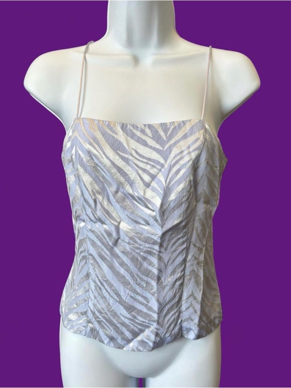 Vintage 90’s Light purple and silver zebra print corset style tank top